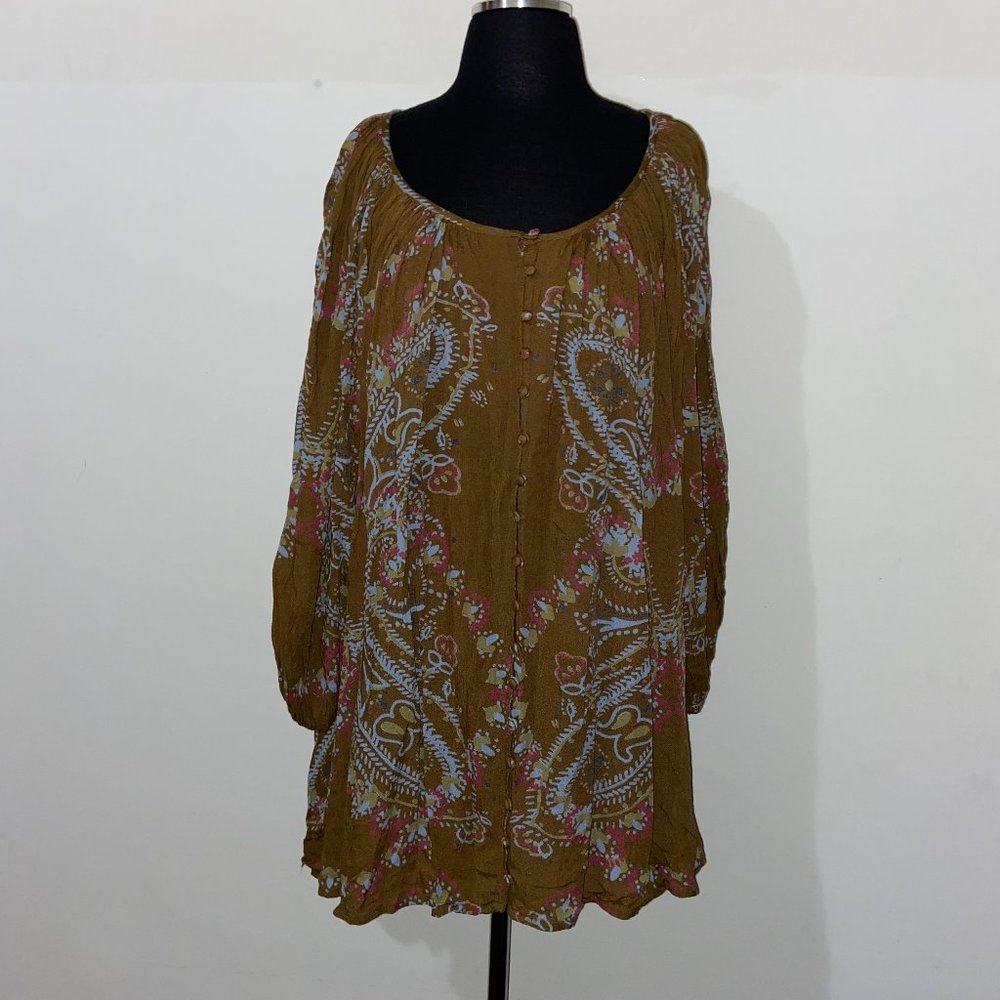 FREE PEOPLE BELL SLEEVE FLORAL MINI DRESS - XS